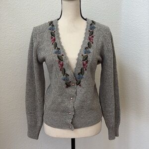 Vintage Herman Geist Wool Blend Hand Embroidered Cottagecore Cardigan Sz Medium